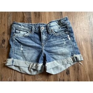 Silver Jeans Toni 3 ½ Women's Blue Distressed Cuffed Frayed Shorts Size W27"
